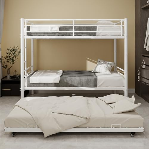 Lubvtti Letto a castello per bambini in metallo con letto estraibile,trasformabili in due letto singolo, letto per bambini 90x190 cm con scaletta e ringhiera (A-Bianco)