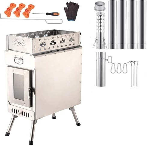 HYRTEFBN Estufa de leña portátil Estufa de leña for Tienda de campaña, Estufa de leña portátil for Acampar, Chimenea for Acampar al Aire Libre con Tubo de Chimenea y Bolsa