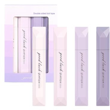 4 Pcs Double Sided Tape Pens, Double Sided Tape Pens for Wrapping Paper, Glue Tapes Rollers for Crafts, Adhesive Glue for Scrapbooking, Home School Office Cards, Photo, Journaling Supplies (Purple)