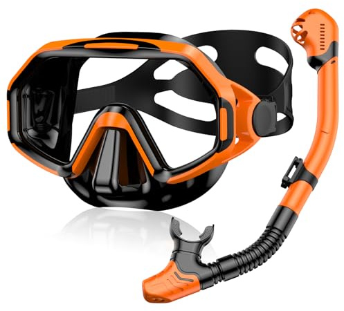 Schnorchelset Erwachsene, Anti-Beschlag Schwimmbrille Aus Gehärtetem Glas & Dry-Top Schnorchel für Herren und Damen, Schnorchelausrüstung für Schwimmen, Tauchen & Schnorcheln