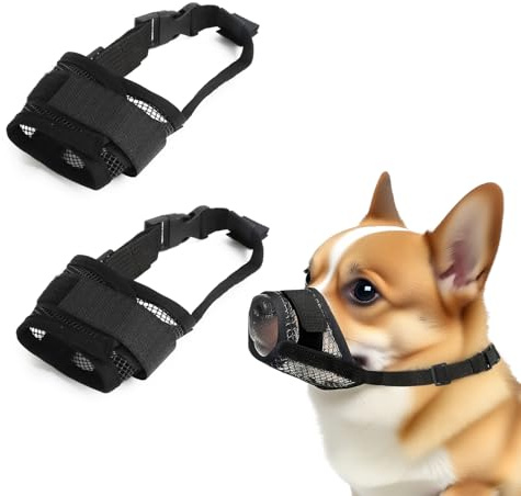 MOTIBACK 2 Stück Schwarz Verstellbarer Maulkorb für Hunde (S) | Atmungsaktiver Netzmaulkorb, Schwarz, Strapazierfähiger Polyester Maulkorb für Kleine & Mittelgroße Hunde
