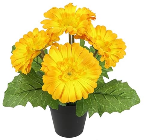 Künstliche Gerbera im Topf 28cm Blume Deko Dekoblume Dekopflanze Frühjahr Frühlingsblüher Kunstblume Kunstpflanze Pflanze Margeriten Seidenblume Strauch Busch Zimmerpflanze