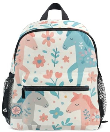RPLIFE Skurrile Pferde Pastell Kleinkind Mädchen Rucksack mit Namensschild, Mini Kinder Schulrucksäcke Reise Buch Tasche, Skurrile Pferde, Pastellfarben, 3-5 Years, Niedliche Rucksäcke