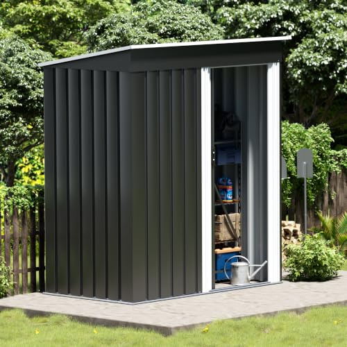 LUXOAK Geräteschuppen Metall 150x75.5x181cm, wasserdichtes Gerätehaus mit Schiebetür, rostbeständiger Gartenschuppen aus verzinktem Stahl, ideal für Garten, Fahrräder und Werkzeuge