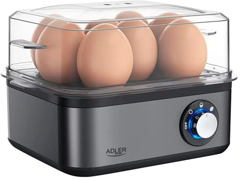 Adler ad 4486gm AD 4486 Dampfkocher für Arbeitsplatte | Frei wählbarer Härtegrad - Pfanne für Spiegeleier, Automatische Abschaltung mit Signalton - Messbecher mit Einstichnadel