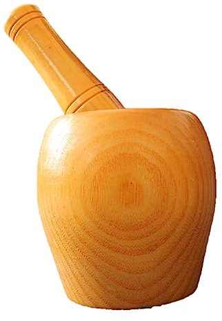 Design Bambus Mörser Holz mit Stößel Echtholz Mörser holzmörser knoblauchpresse gewürzmühle