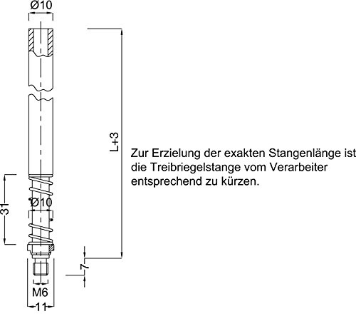 Treibriegelstange BMH 1109, 1000 mm, m. Feder f. unten u. oben, Stahl verzinkt