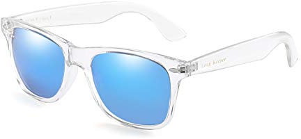 Long Keeper Polarisierte Sonnenbrille Unisex Transparente Vintage Sonnenbrille für Damen & Herren Mit UV-Schutz(Transparentes Blau)