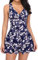 SHEKINI Femme Maillot de Bain 1 Pièce avec Jupette Rembourré Vintage Sport Backless Ruched Col en V Plissé Abdominal Contrôle Maillot Une Pièce Bikini Robe de Plage (XXL, Florale Imprimé - FL)