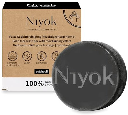 Niyok® Feste Gesichtsreinigung Patchouli (80g) • Feuchtigkeitsspendende Gesichtsseife • Seife mit Patschuli • Gesichtspflege vegan • Bio Naturkosmetik • Naturseifen plastikfrei