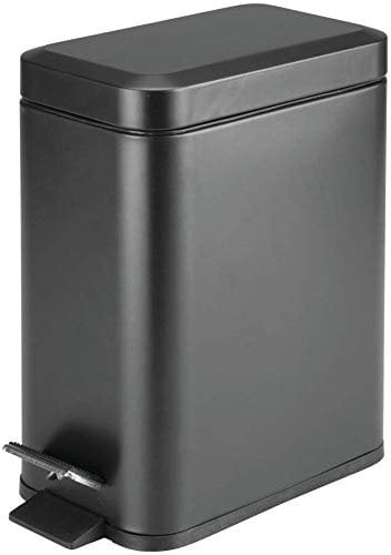 HOMION PEDAL BIN BATHROOM 5L SLIM RECTANGULAR REMOVABLE BUCKET WASTE DUST SLIMLINE EASY TO CLEAN 5 LITRE TOILET STAINLESS STEEL (Black)