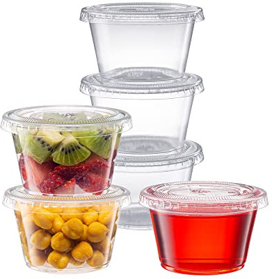 Pantry Value [Lot de 100 – 118 ml] Gobelets avec couvercles, petits récipients à condiments en plastique pour sauce, vinaigrettes, ramequins et contrôle des portions