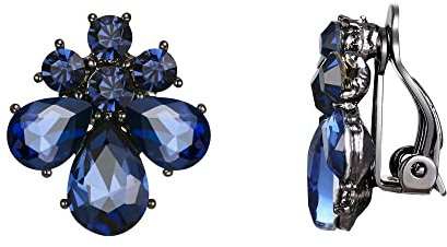 EVER FAITH Tropfen Ohrclips für Damen Mädchen Strass Kristall Blume Clip Ohrstecker Navy blau