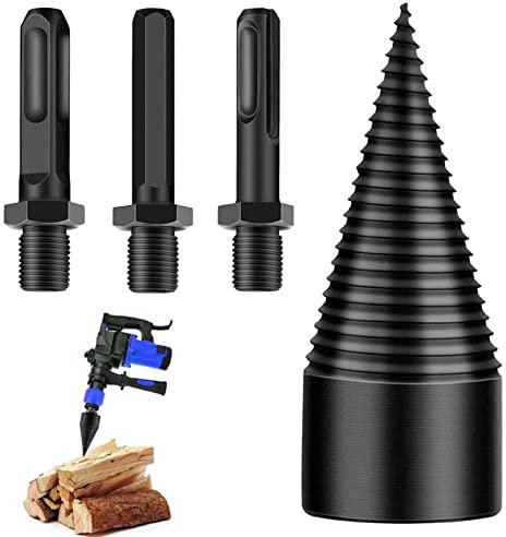 42 mm Spaccalegna Cono di legno,Cono per Vite Spaccalegna,con 3 Manici,Trapano per Cono,Trapano ad Alte,Trapano per legna da Ardere,Spaccalegna per legno,Spaccalegna Elettrico