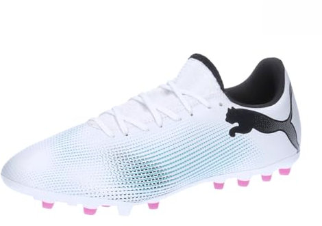 PUMA Future 7 Play MG, Soccer Shoe Uomo, White Black-Poison Pink, 43 EU