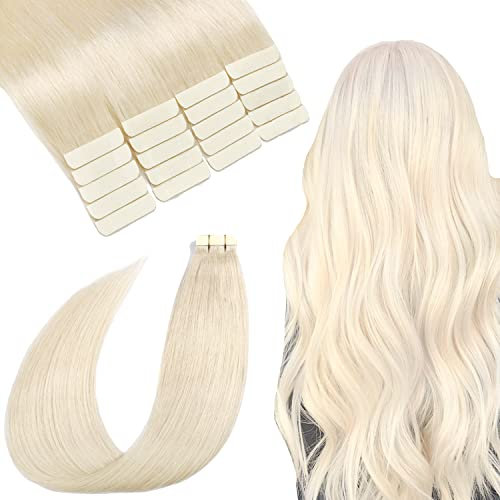 SURNEL Tape in Unsichtbare Echthaarverlängerungen Glattes Haar Tape Haarverlängerungen Farbe 60 Platin Blond Doppeltes Schuß Remy Echtes Tape in Echthaar 20 Zoll 50 Gramm 20 Stück (tape#60-55cm)