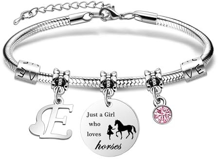 COEROW Initial Letters Horse Bracelets Just A Girls Who Loves Horse Horse Bracelet for Women Girls (E)
