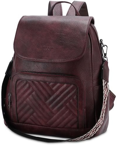 VASCHY Rucksack Damen, Mode Vintage Rucksack Mädchen Elegant Casual Daypack Mini Schultasche for Reise Einkaufen Student Teenager Rot