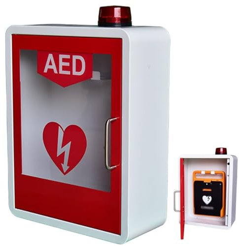 AED-Defibrillator-Wandschrank, ultimativer Erste-Hilfe-Koffer, medizinischer Schrank aus Metallstahlplatte mit Licht- und Alarmsystem, passend für die meisten AED-Modelle, für Heimschulen
