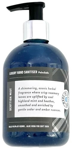 Palm Safe Scotish Mist Scented Hand Sanitiser with Aloe Vera 300ml Pump Bottle Effective Against 99.9% of Viruses and Bacteria