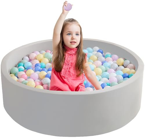 Zedachica Piscina de pelotas para niños pequeños de 35.4 x 11.8 pulgadas, pozo de bolas de espuma viscoelástica suave, redondo, para interiores y exteriores, juego de piscina de pelotas para niños,