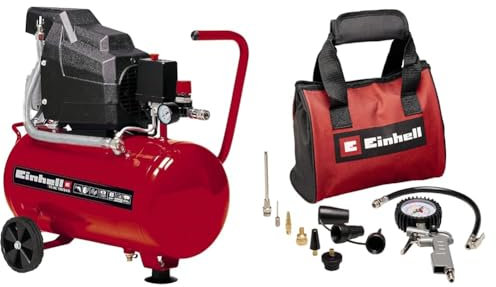Einhell Kompressor TC-AC 190/24/8 (1500 W., max. 8 bar, 24 l-Tank, 165 l/min Ansaugleistung, Drehzahl 2850 min^-1, Druckminderer, Manometer, Ölschmierung, inkl. 10-tlg. Druckluftset)