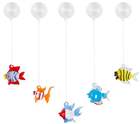 DELORIGIN 5 piezas de decoraciones flotantes de cristal para peceras con bola flotante, decoración de acuario, accesorios de pecera, adorno de tanque de peces de gelatina, adorno para pecera,