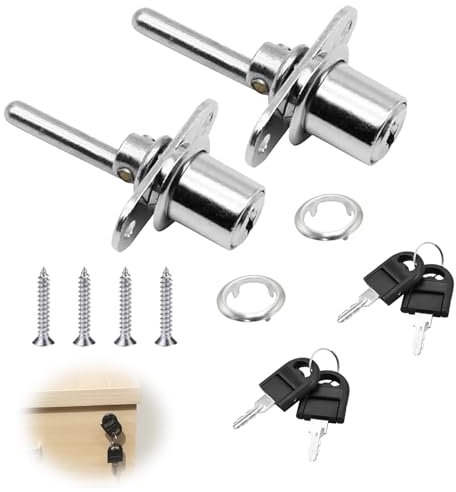 Deilonie 2 Pcs Cabinet Locks, Cabinet Locks with Key, Cabinet Plunger Lock, Silver Cupboard Cam Lock, Furniture Desk Drawer Plunger Lock for Filing Cabinets Wardrobe Display Cabinet Furniture