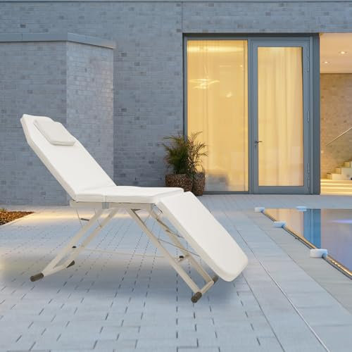 Esyogen 180cm Tragbar Massageliege Bett Schönheit Therapie Couch 3 Sektion Klappbar, öl- und wasserabstoßend Beauty Massage Tisch, Weiß