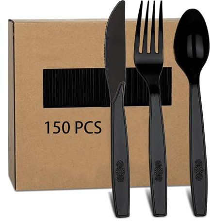 150 Pezzi Posate Riutilizzabili,Adatto Per Feste,Compleanni e altre scene(coltello/forchetta/cucchiaio di 50 ciascuno)