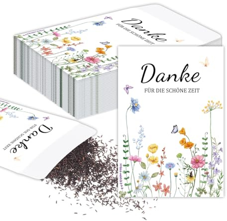Glamify 100 Stück Danke für die schöne Zeit Samentüten,Blumensamen Geschenktüten,Kleine Papiertüten,Mini Papiertüten,Saatgut Aufbewahrung,Blumensamen Tütchen,für Münzen Perlen Samenumschlag(7x10cm)