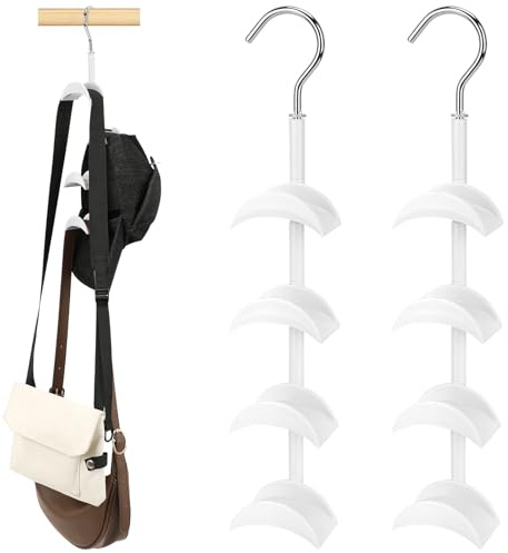 SANLIKE Handtaschenhalter, 2 Stück Weiß Schrank Organisationshaken | Kleiderschrank Organisationshaken, platzsparend, 360° drehbar, schont Gurte vor Bruch, für Taschen, Krawatten, Schals, Tücher