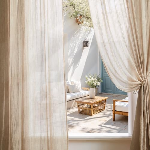 Melodieux Voile Gardinen mit Multifunktionsband - H175 × 140cm Beige Creme Vorhang Transparent Sheer Voile Curtains für Wohnzimmer, Schlafzimmer, Kinderzimmer, Himmelblau, 2er Set