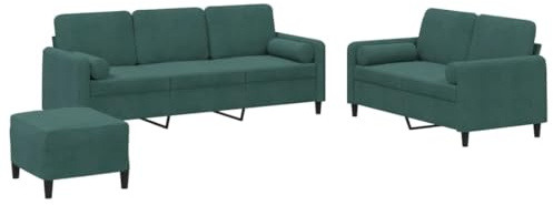 Mhdvray 3-teilige Samt-Sofagarnitur Dunkelgrün 138/198 x 77 x 80 cm Couchgarnitur mit Hocker und Kissen Modernes Design Robust & Bequem für Wohnzimmer kleine Räume Balkon