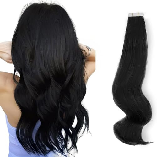 ABH AmazingBeauty Tape in Hair Extensions Human Hair Real Remy Skin Weft, Invisible, Seamless and Reusable Tape Hair Extensions, 50g 20pcs, Jet Black Color 1, 20 Inch