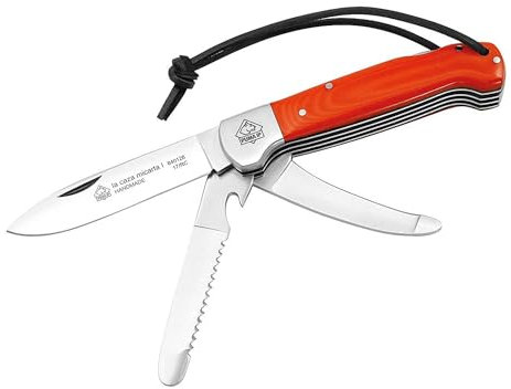 PUMA IP Jagd-Taschenmesser LA Caza MICARTA I Stahl Back Lock Säge Aufbrechklinge rote Micartagriffschalen Messer, blau, M