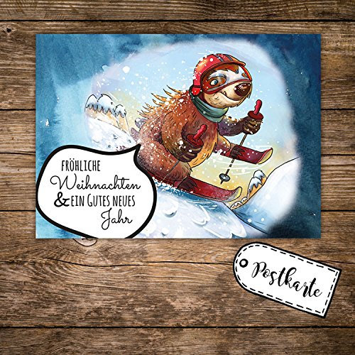 ilka parey wandtattoo-welt A6 Weihnachtskarte Postkarte Weihnachten Print mit Faultier und Spruch Allerfröhlichste Weihnachten pk118