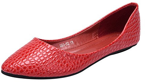 ANUFER Damen Flach Slipper Ballerinas Spitzer Zeh Kleid Pumps Schuhe SN020540 Rot EU39.5