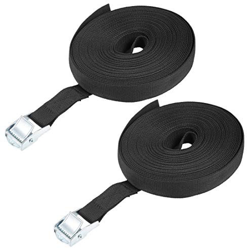 sourcing map 2Stk Nockenschnalle Spanngurte Spanngurt Zurrgurte für Bewegen von Fracht Schwarz Polypropylen 10Mx25mm bis zu 80Kg