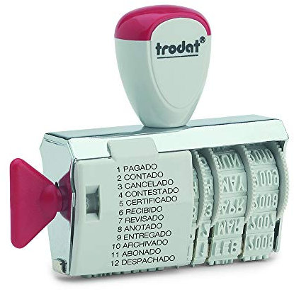 Trodat 1117 Classic Fechador Formulario español de entintaje manual, meses abreviados, marcada 6 x 56 mm aprox.