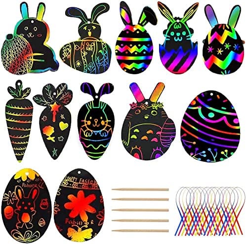 Faburo 36pcs Bastelset Ostern Kratzbild Anhänger von Ostereier Bastelset für Kinder zum Basteln zum Ostern