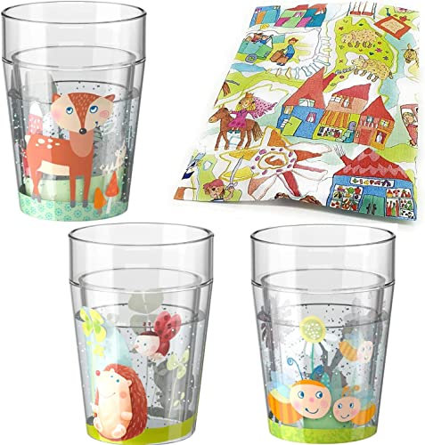 Haba Glitzerbecher 3-er Set Waldtiere, Glück, Bienen Kunststoff Becher Trinkbecher