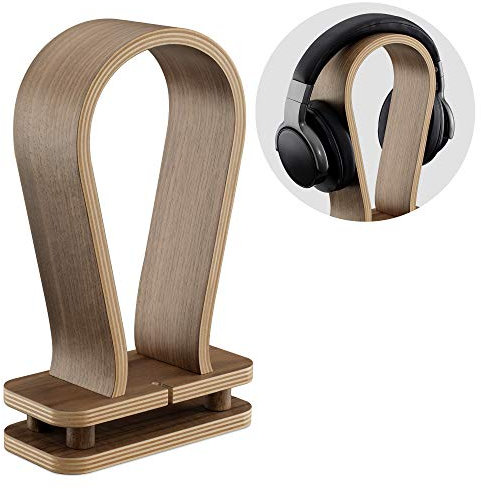 Navaris Universal Holz Kopfhörerhalter mit Kabelhalterung - Kopfhörer Halter Headset Halterung - Kopfhörerständer Headphone Stand - Walnussholz