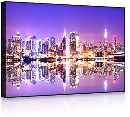 lightbox multicolor | LED Wandbilder | Manhattan Skyline Spiegelung | 60x40 cm | Front Lighted
