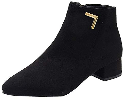 Stivali Scarpe Donna Moda Tempo Libero Solido Punta a Punta Med Heels Caviglia (38,Nero)
