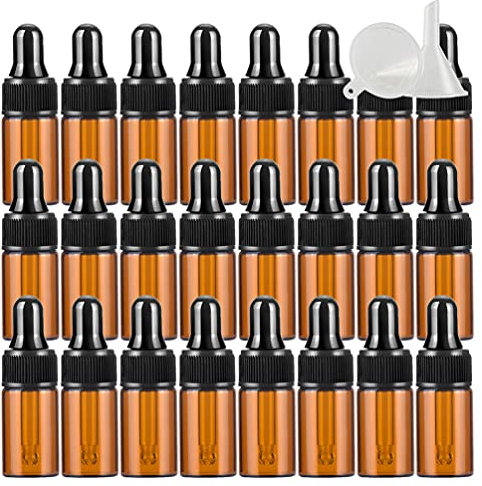 TIANZD 50 Pièces Petit 3 ml Bouteilles Compte-gouttes en Verre Vides, 3ml Flacons en Verre Marron avec Pipettes Pour Les Huiles Essentielles Aromathérapie