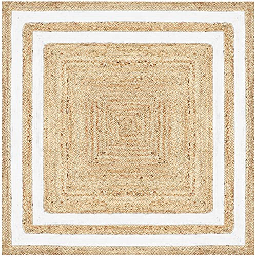 MARRAKESCH Handgewebter Jute Teppich Chloe 120 x 120 cm groß | Outdoor Teppiche eckig geflochten für Garten oder Balkon | Indoor im Wohnzimmer Kinderzimmer | Mediterrane Deko für Ihre Wohnung Haus