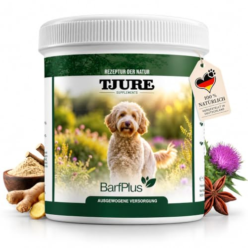 TJURE BARF Plus Complete Pulver für Hunde 500 g – Mineralstoffe & Kräuter | Ergänzungsfutter für die Rohfütterung mit pflanzlichen Komponenten – Made in Germany