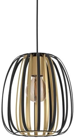 EGLO Pendelleuchte Encinitos, 1 flammige Hängelampe, Hängeleuchte aus Metall in Schwarz und Messing-Gebürstet, Esstischlampe, Wohnzimmerlampe hängend mit E27 Fassung, Ø 25,5 cm