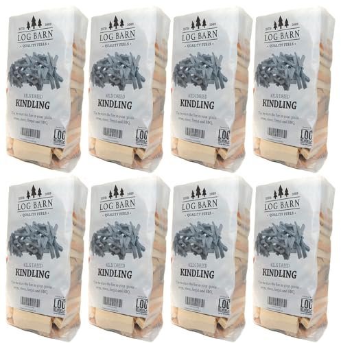 Log Barn Kiln-Dried Kindling Wood for Wood Burner – approx. 20kg (8 x 15l Bags) | Bumper Pack Kindling Sticks for Log Burners, Fire Pits, Pizza Ovens & Open Fires - Ideal for Home & Commercial Use